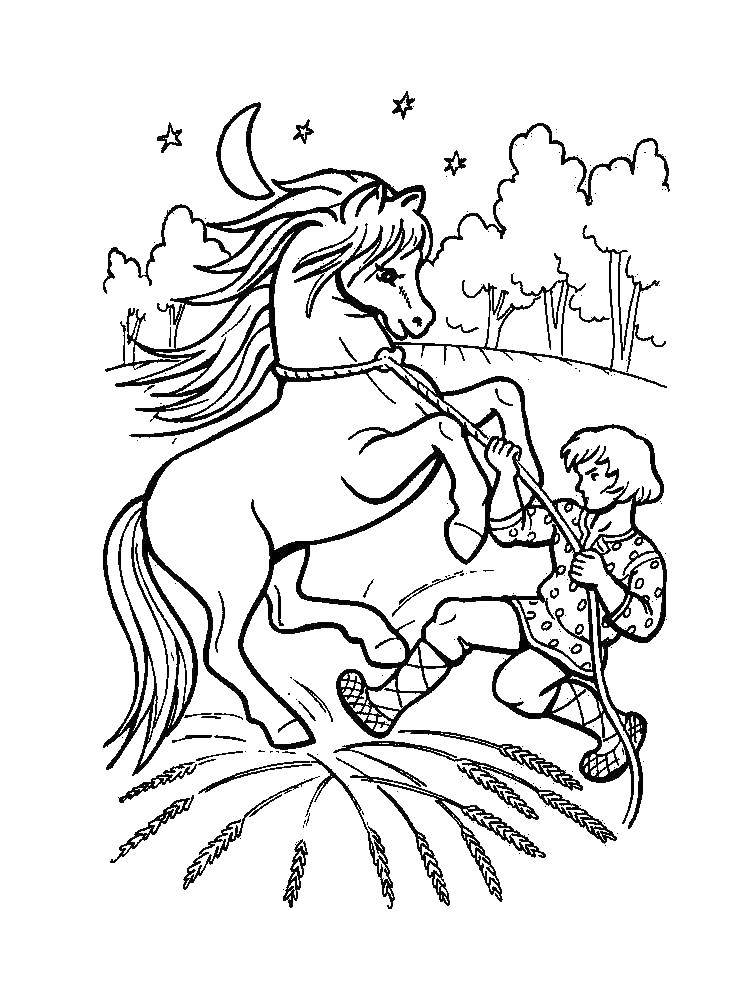 Раскраска коня из сказки о Царе Салтане