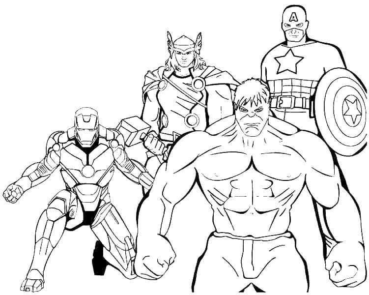 Раскраска с изображением супергероев для детей (мстители)