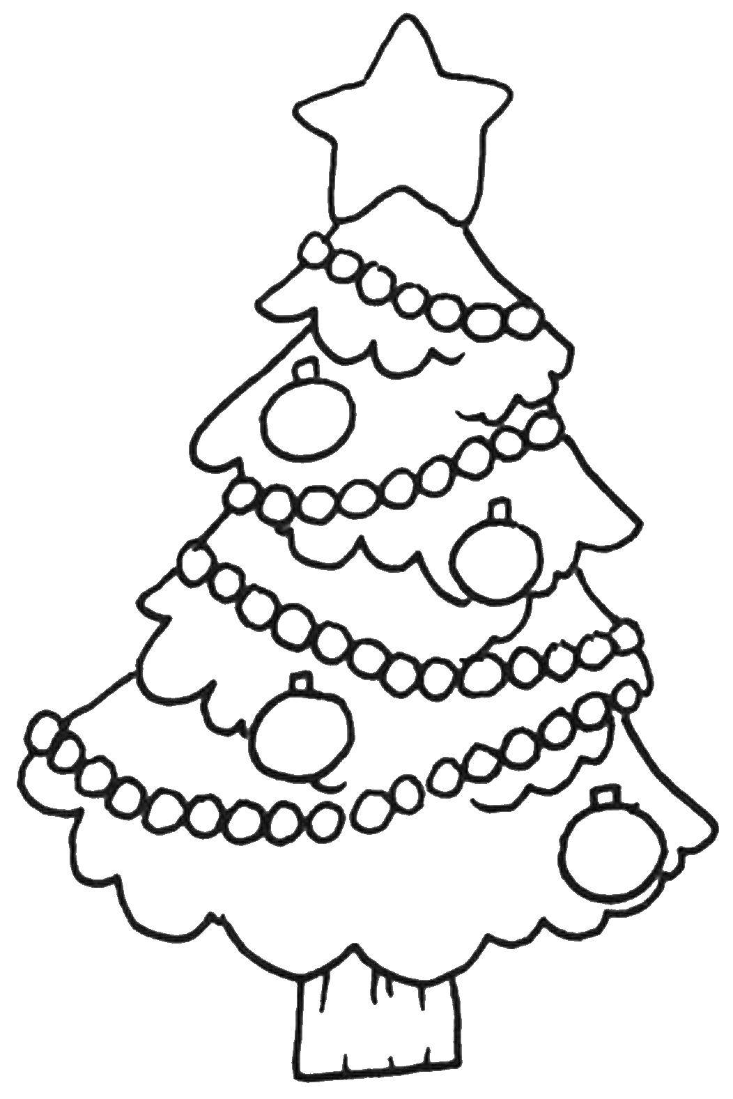 Раскраска елки с звездой и снежинками (рождество, дерево)