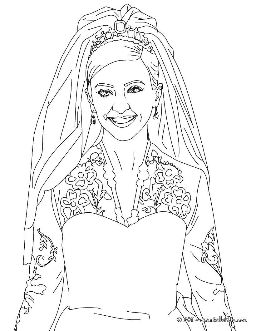 Раскраски на тему свадьбы невесты: платье, фата, букет (невеста, фата, букет)