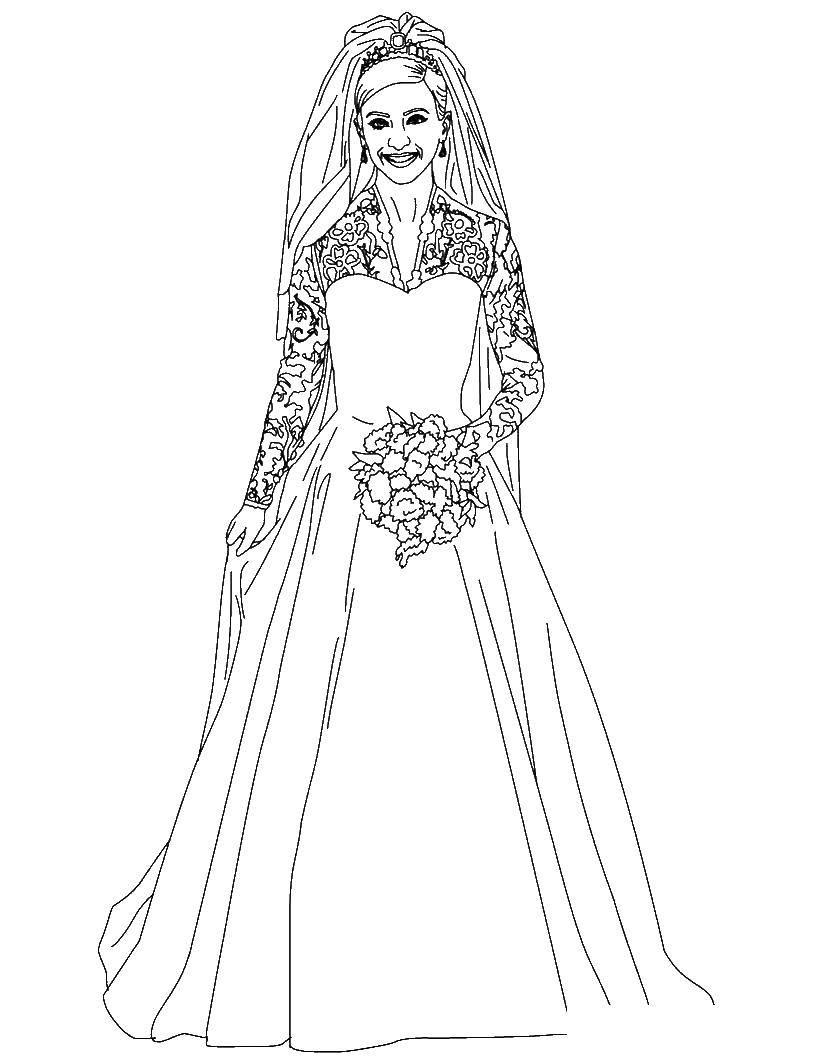Раскрашивайте свадебные платья невесты и выбирайте лучшее для нее (платье, невеста, букет, выбор)