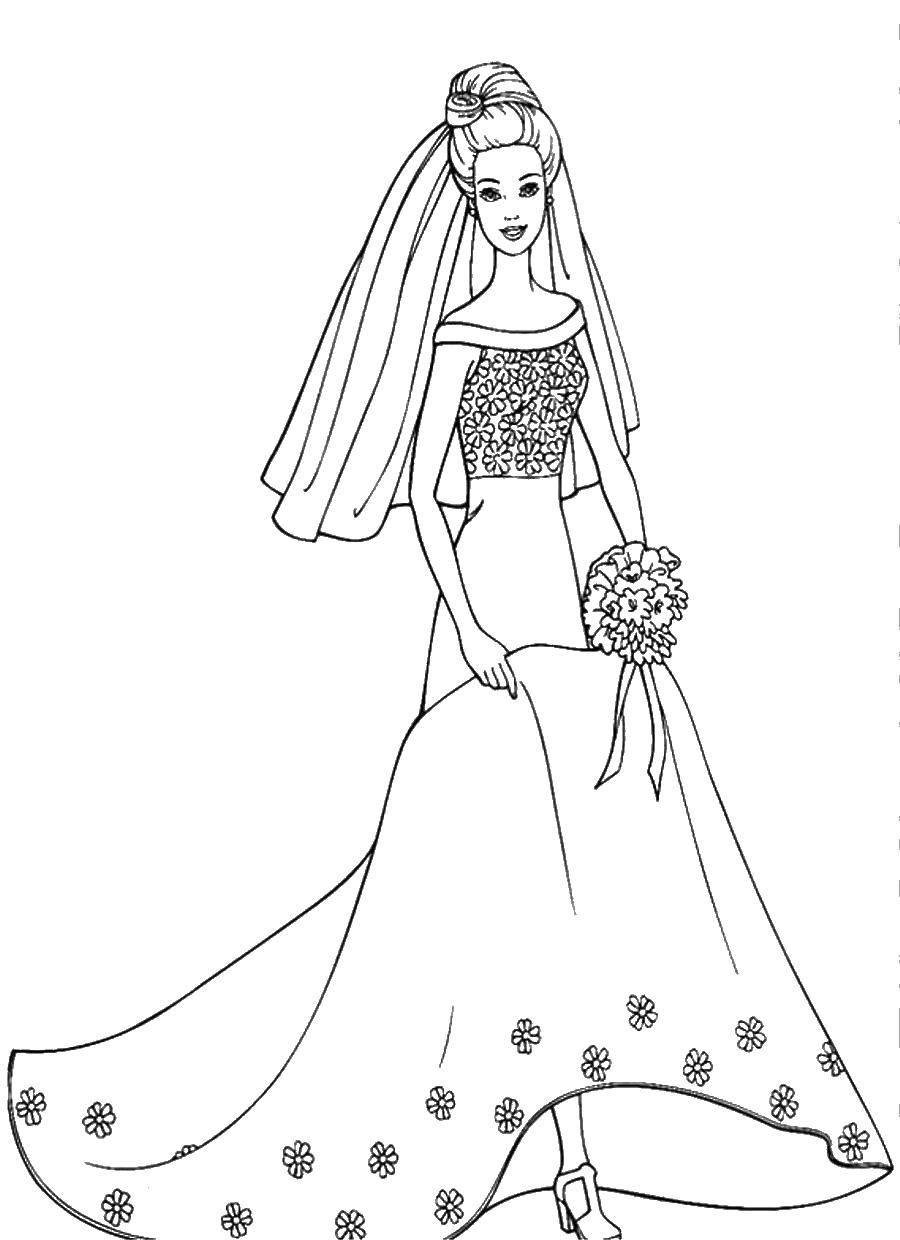 Раскраска невесты в свадебном платье (платья)