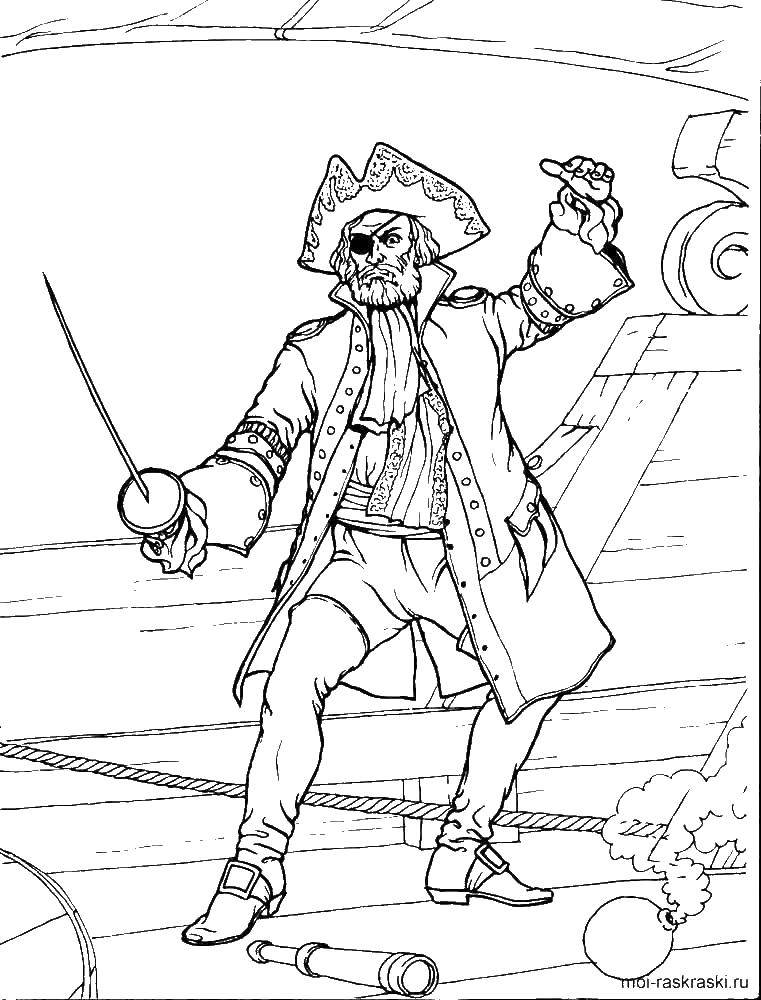 Раскраска с пиратами на корабле и сокровищами острове (корабль, развивающие)