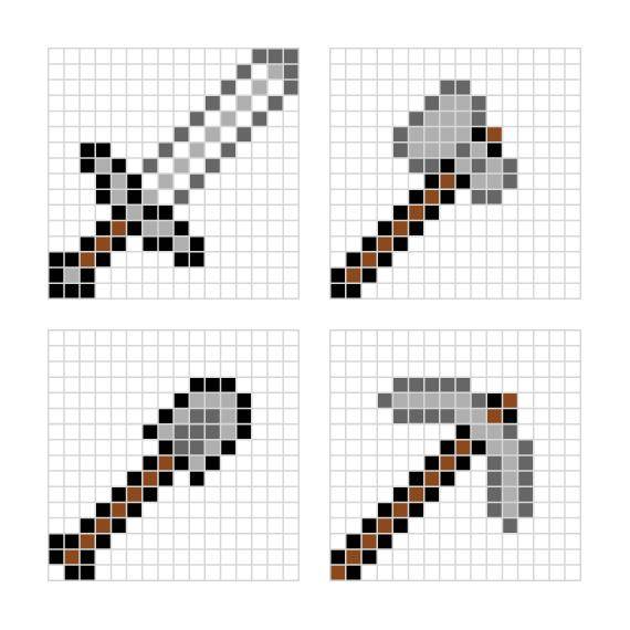 Раскраски майнкрафт: топор, меч, лопата (майнкрафт, меч, лопата)