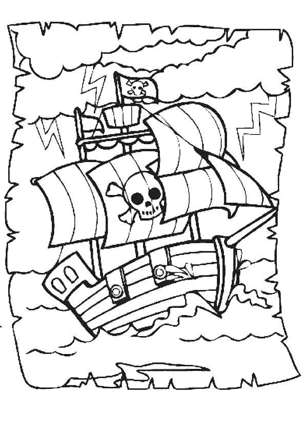 Раскраска остров сокровищ пираты на корабле (корабль)