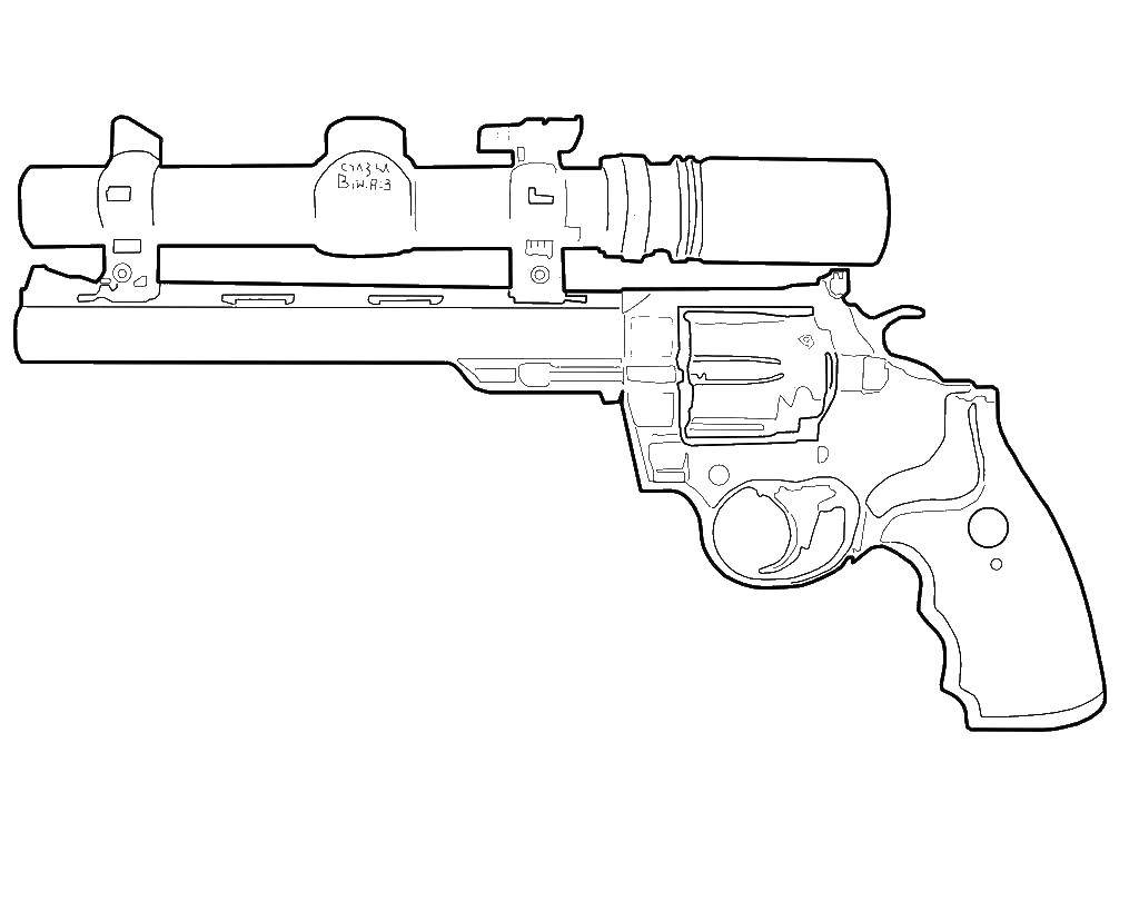Раскраска оружия пистолета с прицелом для мальчиков (пистолет, прицел)