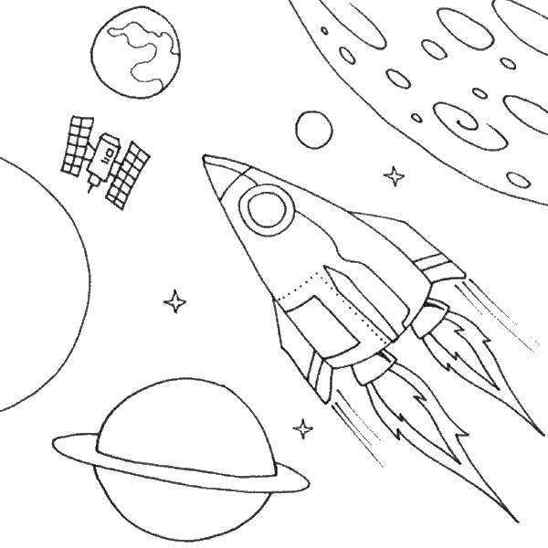Раскраска космической ракеты (ракета, планеты, звезды, развивающие)