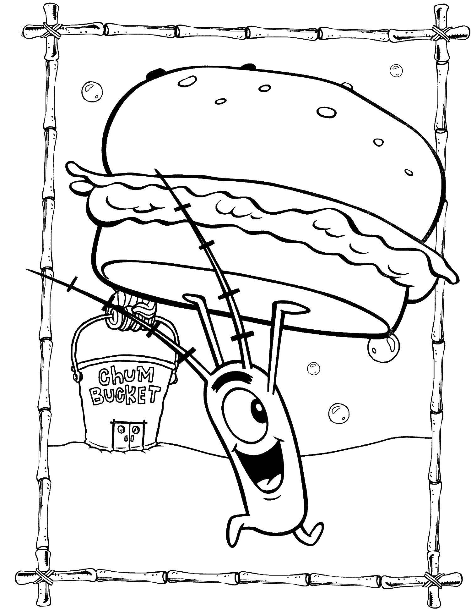 Раскраска Спанч Боб - персонаж из мультфильма для детей (Планктон, персонаж)