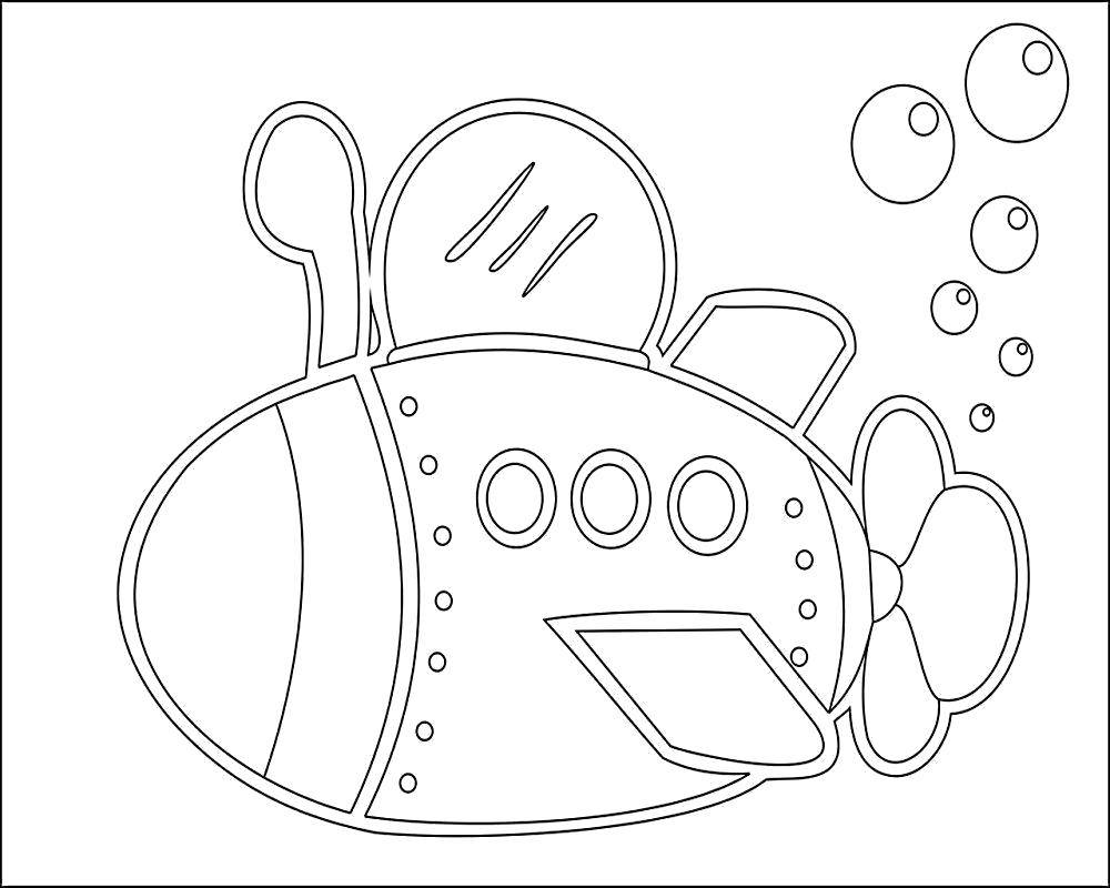 Раскраска Подводная лодка с пузырями для детей (пузыри)