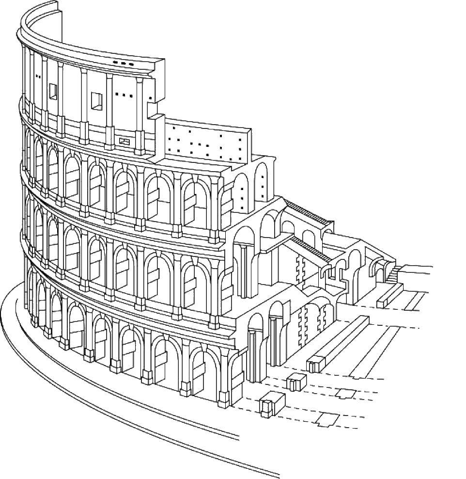 Раскраска Колизея в Древнем Риме (Достопримечательности, Колизей)