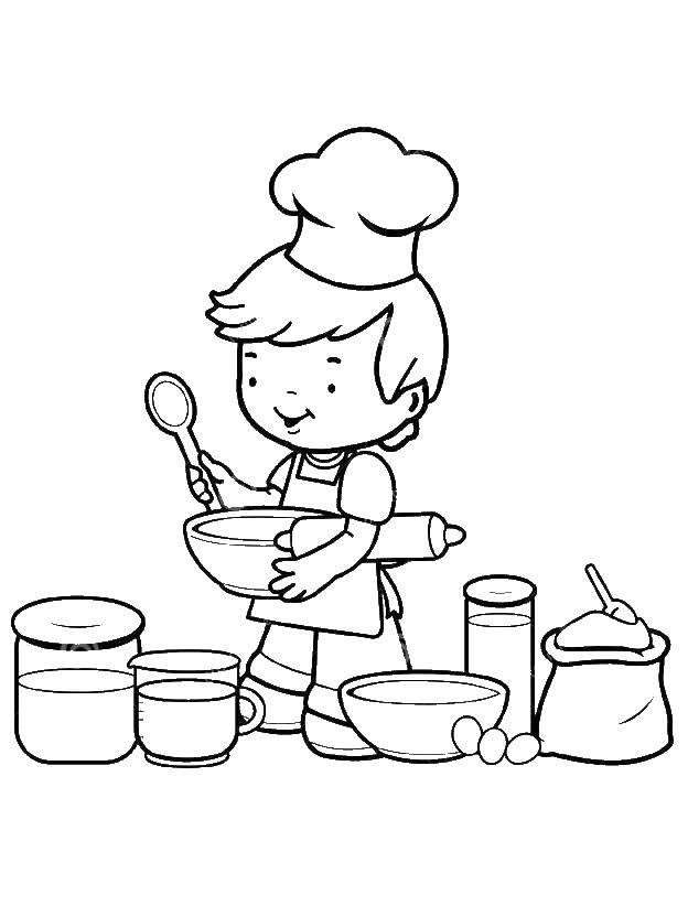 раскраска посуды и повара (посуда, повар, дети)