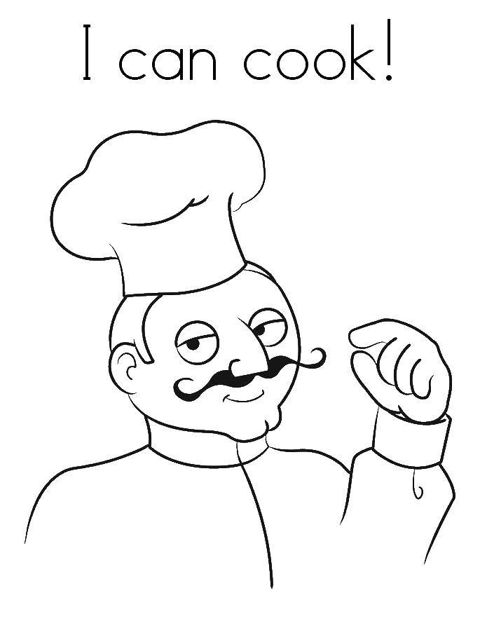 Раскраска с изображением повара на кухне (усы, кухня, повар, усы)