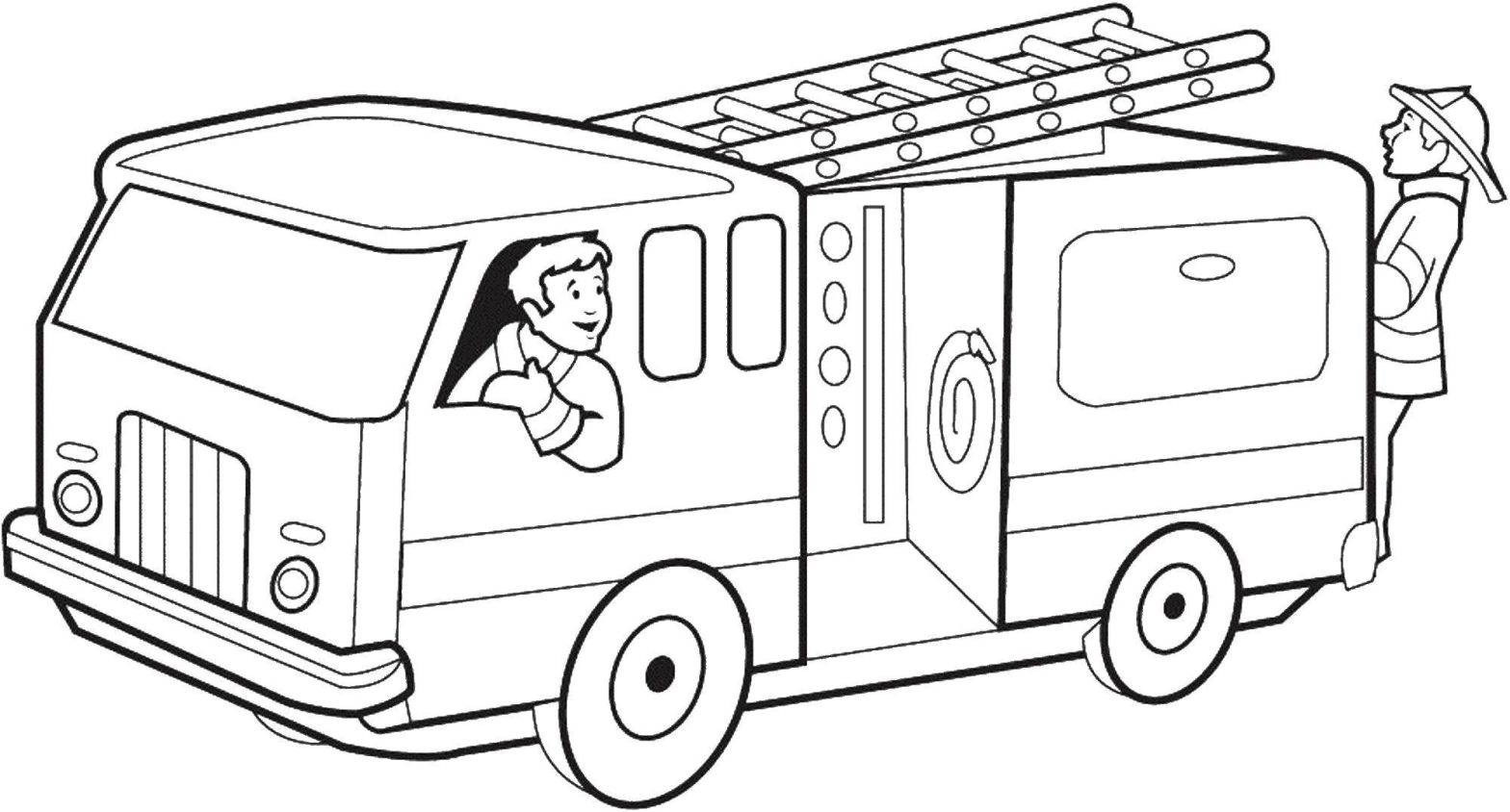 Раскраска пожарной машины для детей (пожарный, машина)