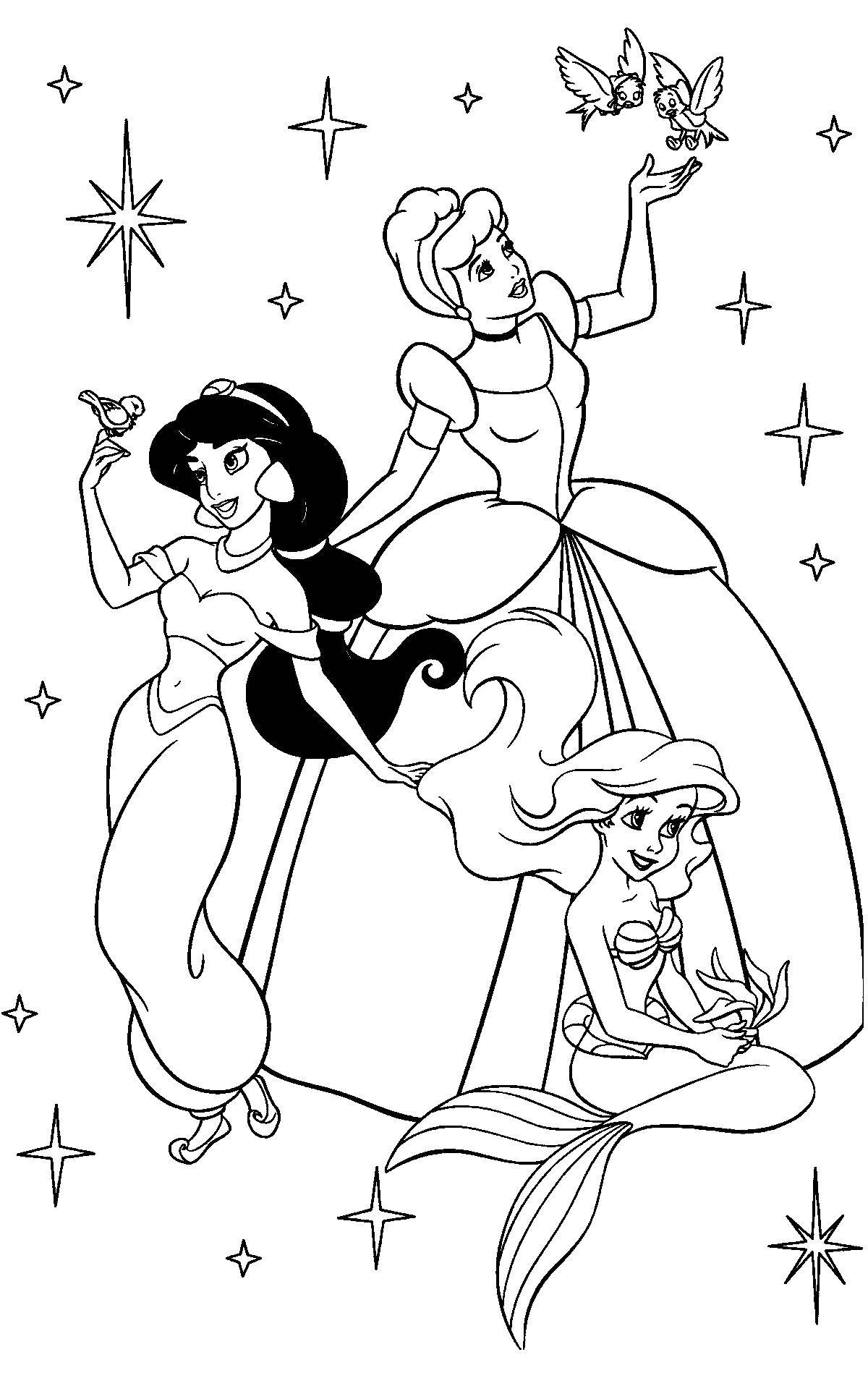 Раскраски Принцессы Ариэль, Жасмин, Золушка для детей (золушка)