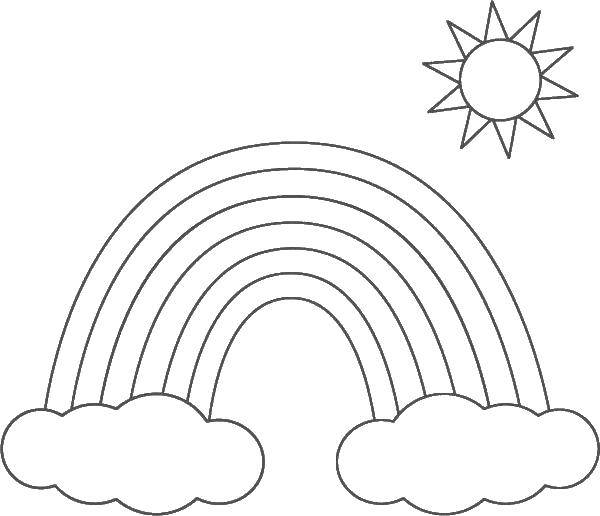 Раскраска с изображением радуги, облака и солнца (солнце, цвета)