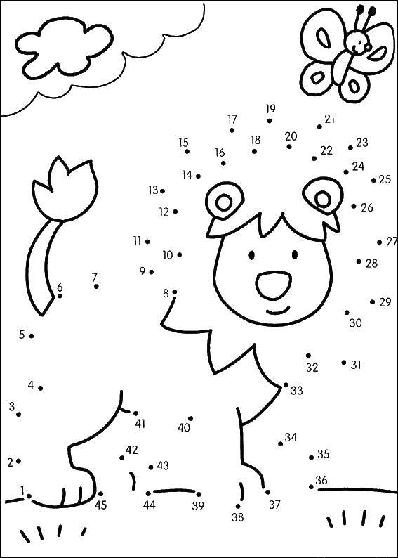 Яркие бесплатные раскраски для детей на тему Нарисуй по точкам Образец, цифры (цифры)