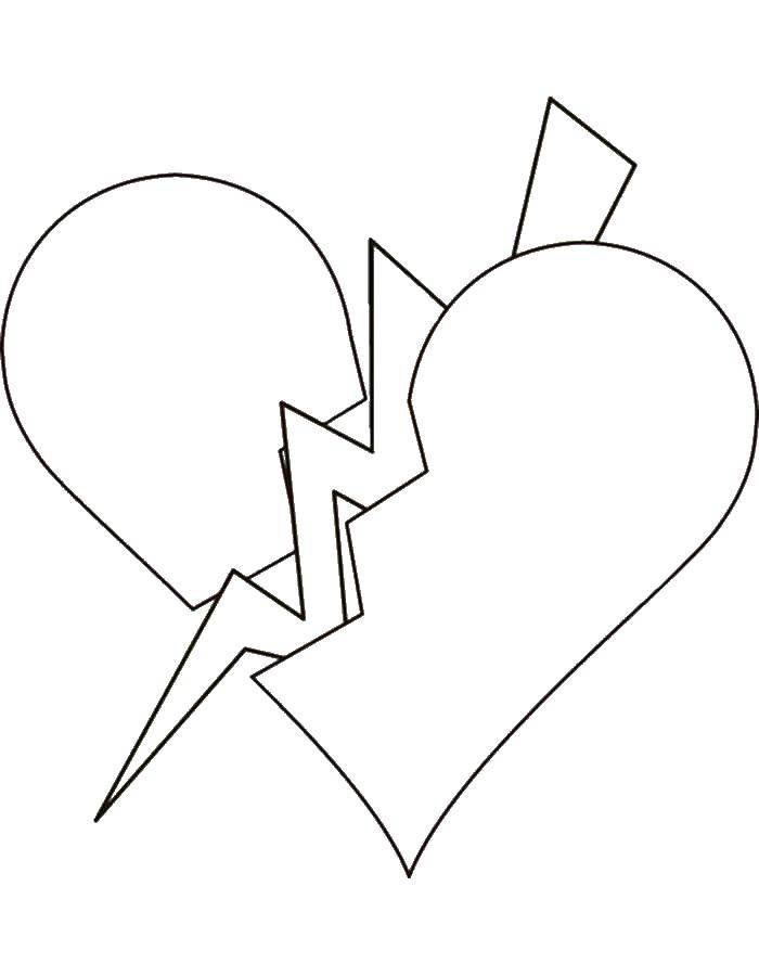 Раскраска с фигурами сердце, молния и другими для детей (сердце, молния)