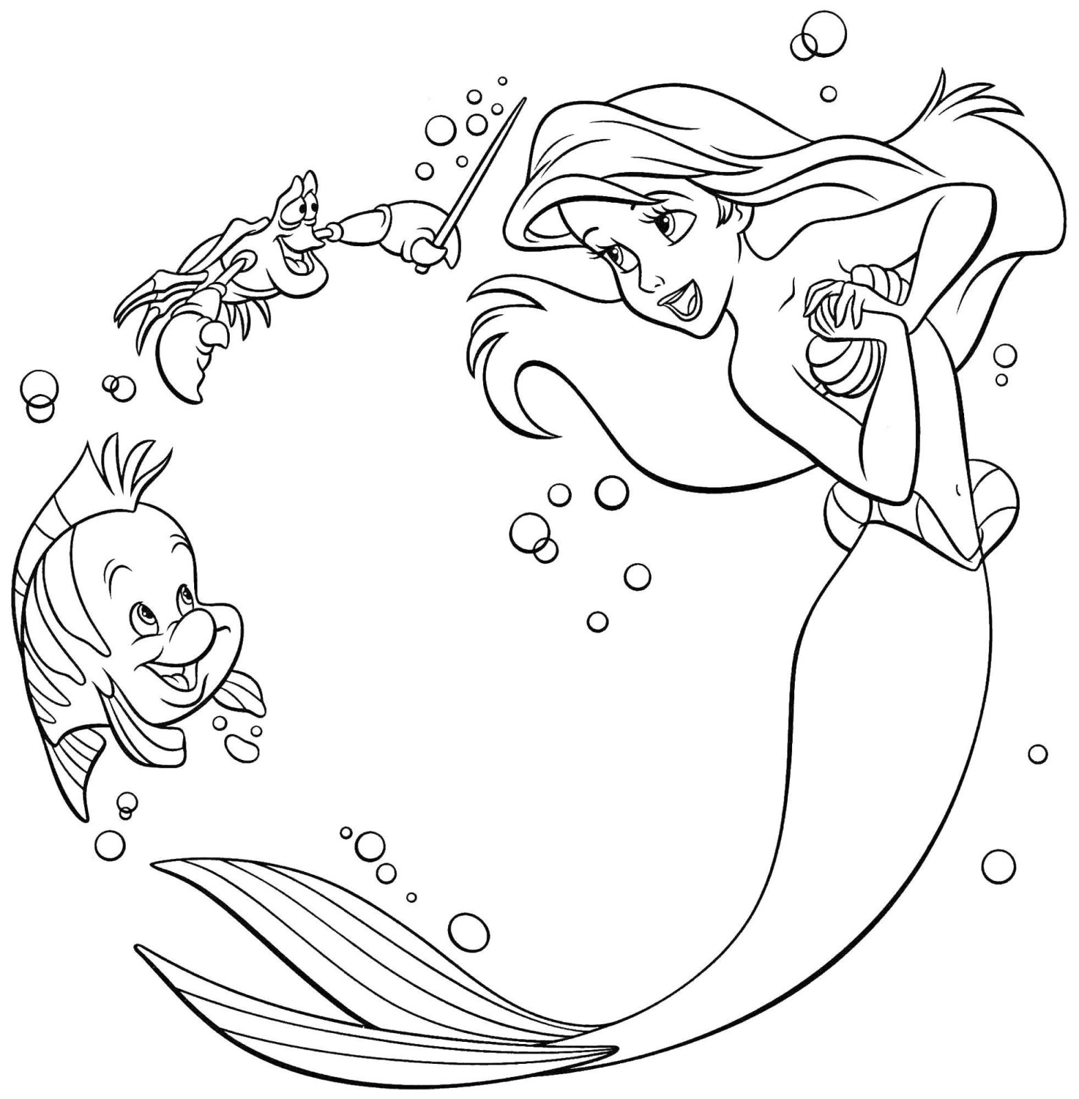 Раскраска Русалочка - принцесса из сказки для девочек (русалочка, принцесса, Ариэль)