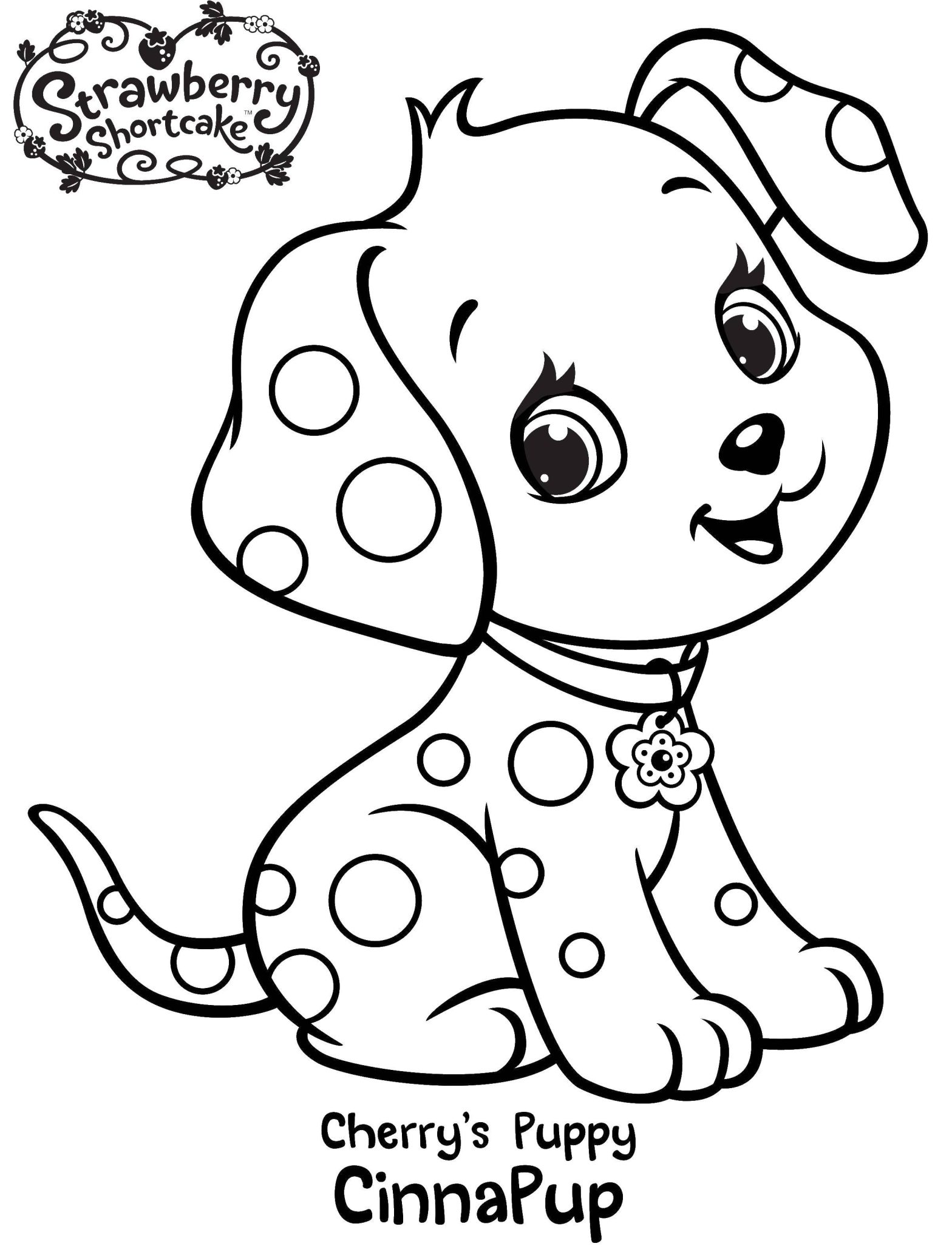 Раскраска с изображением Шарлотты Землянички и ее собачки (мультики, собака)