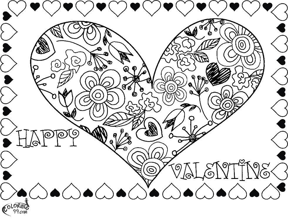 Раскраска сердца на День Святого Валентина для детей (любовь)