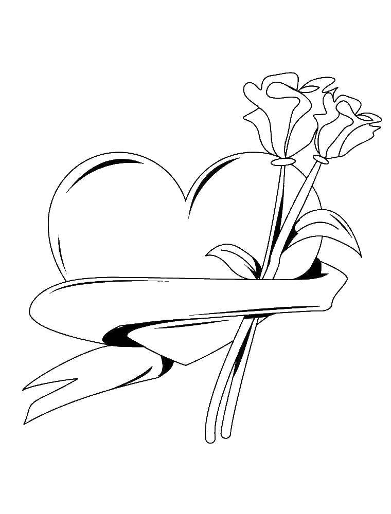 Раскраска с сердечками и розами для Дня святого Валентина (сердечки, розы)