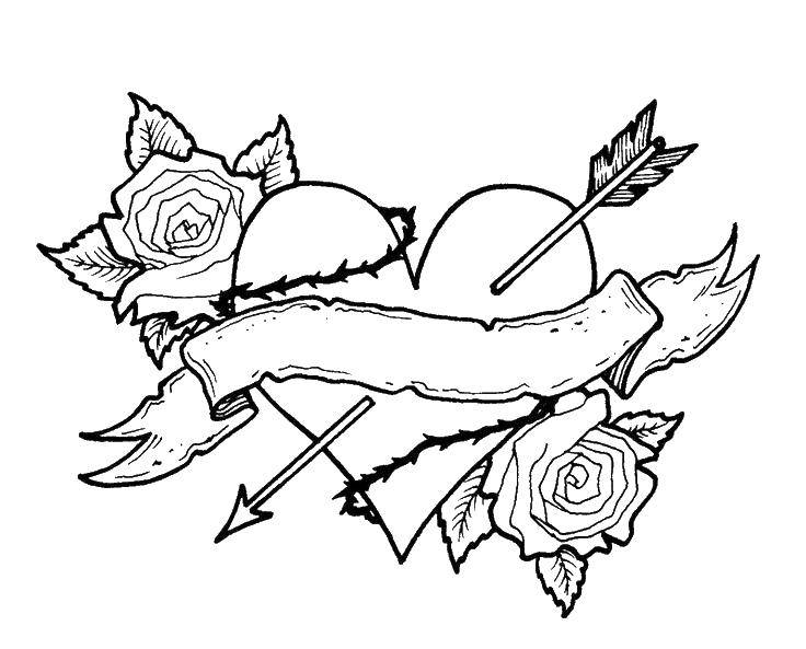 Раскраска с сердечками, любовью и розами для девочек (сердечки, розы)