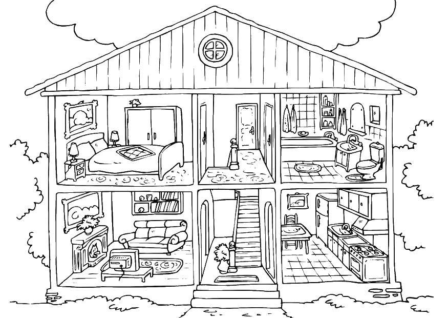 Раскраски животных и интерьеров дома для детей (дом, животные, интерьеры)
