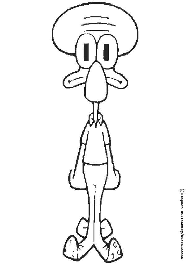Раскраска с персонажем из мультфильма Спанч Боб для детей (Сквидвард)
