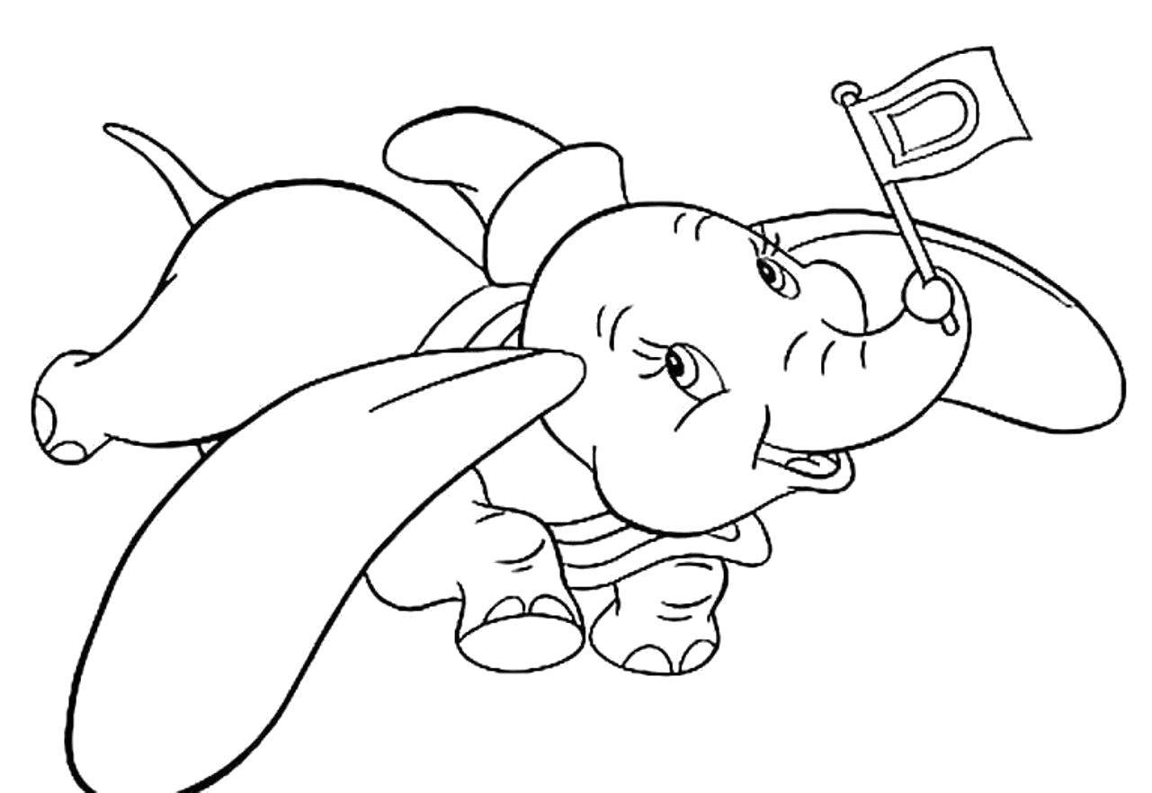 Раскраска с мультфильмом Дамбо для детей (мультфильмы, Дамбо, Дисней)