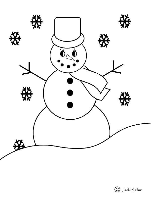 Раскраска снеговика снежки для детей на новогоднюю тему (снеговик, снежки)