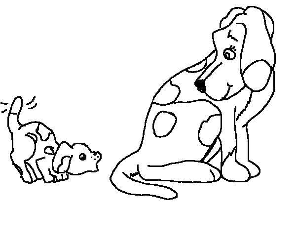 Раскраска с собакой и щенком (собаки, щенки, картинки)