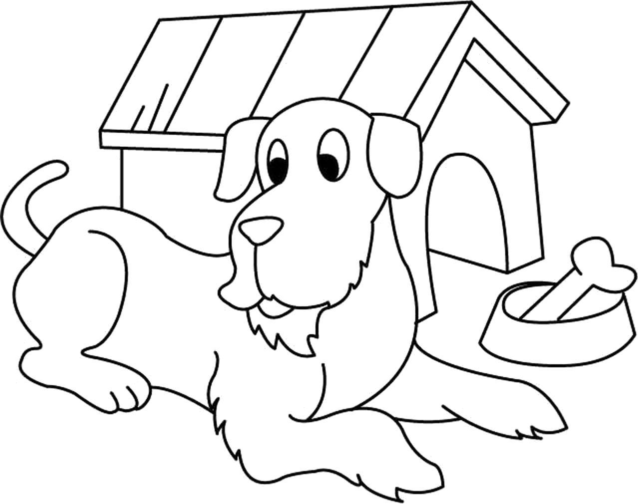 Раскраски собаки и будки для детей. Учимся узнавать животных. (собака, будка, узнавать)