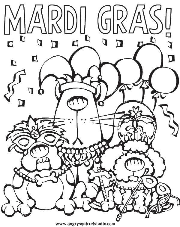 Раскраска собаки собаки, Марди Гра, бусы для детей (собаки, бусы)