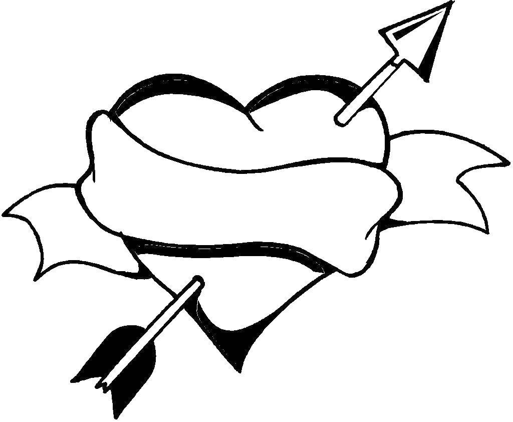 Раскраска с изображением Сердечек Сердечко и стрелы (Сердечки, стрела)