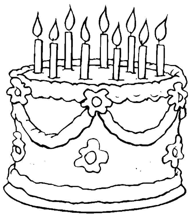 Раскраска торта с малиной и сливками (торты, свечи)