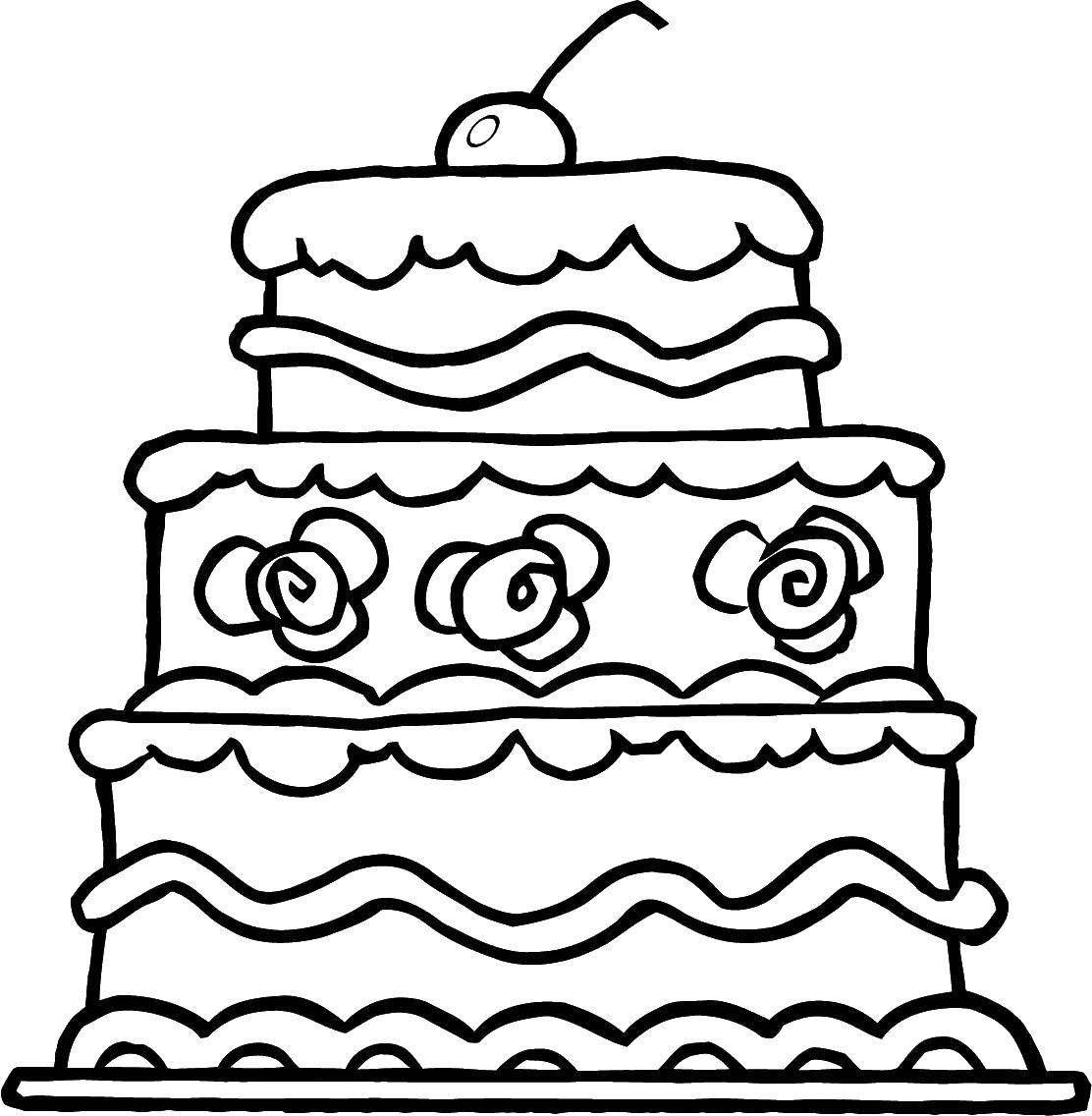 Раскраска торта на день рождения для детей (торты)