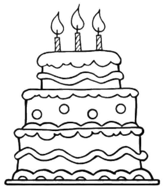 Раскраска торта с кремом и свечками для детей (торты, крем)
