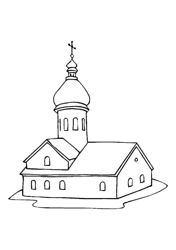 Раскраска с церковью и домом для детей (религия, церковь, дом)