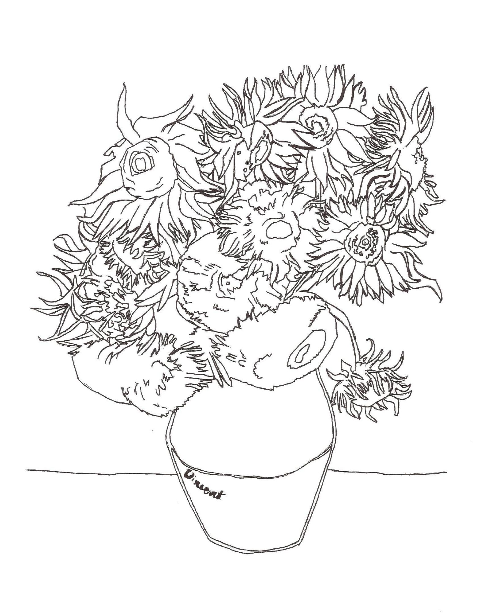 Раскраски картины Ван Гога, вазы и цветы для детей (картины, цветы, вазы)