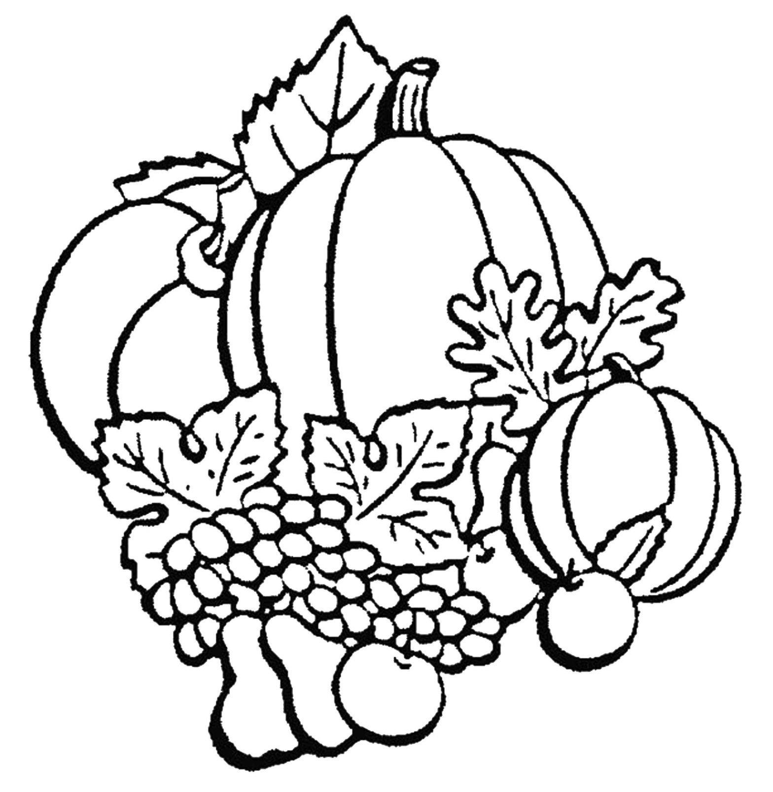Раскраски на тему осеннего урожая, тыкв, винограда и яблок (осень, виноград, яблоки)