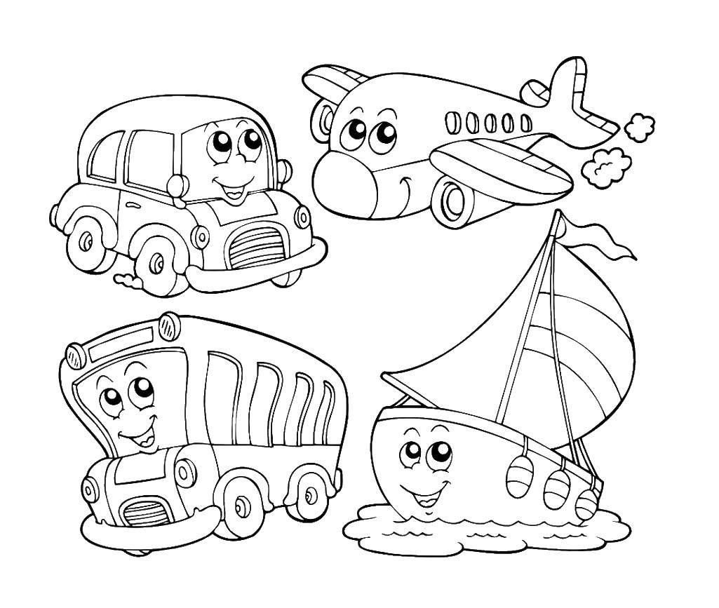 Раскраска с изображением транспорта на английском языке для детей (транспорт)
