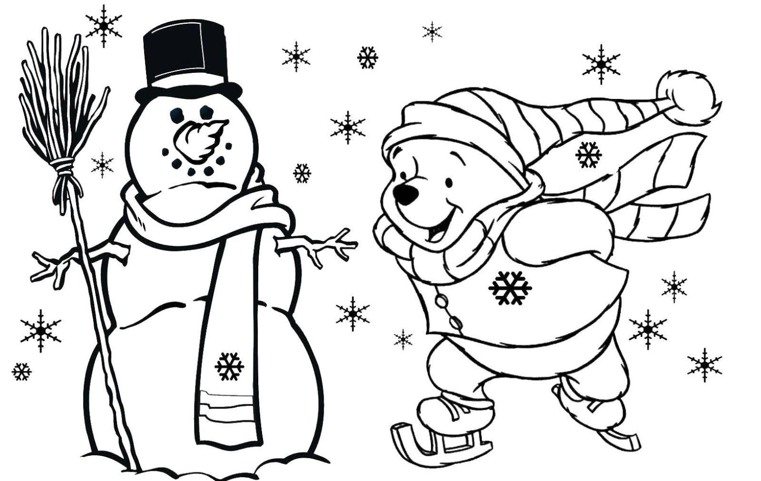 Раскраски Рождество снеговик, метла, Винни Пух (снеговик)