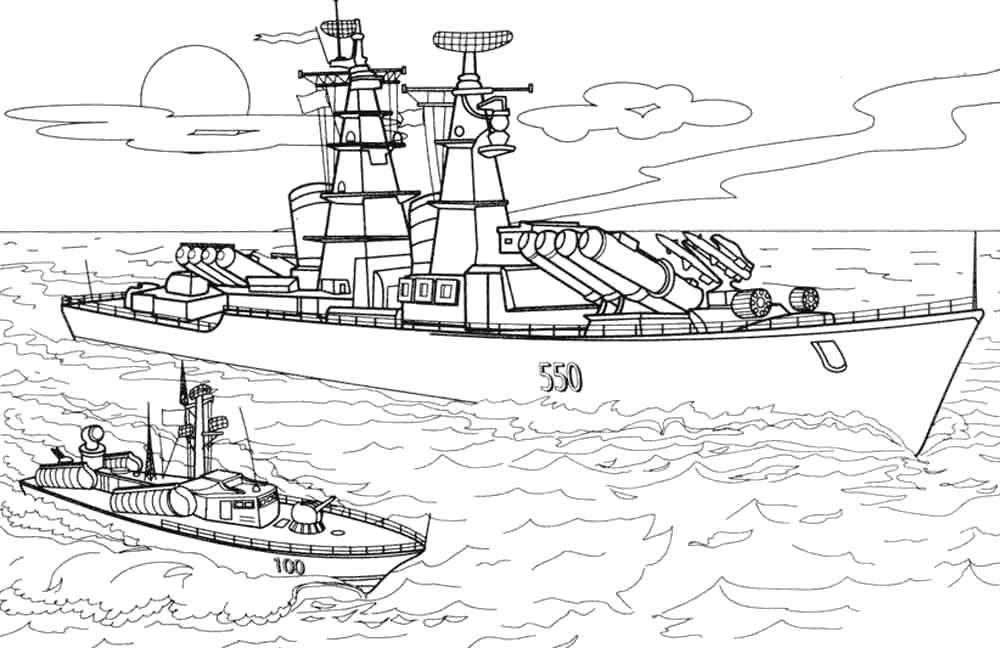 Раскраски с военной техникой для мальчиков (пароход)