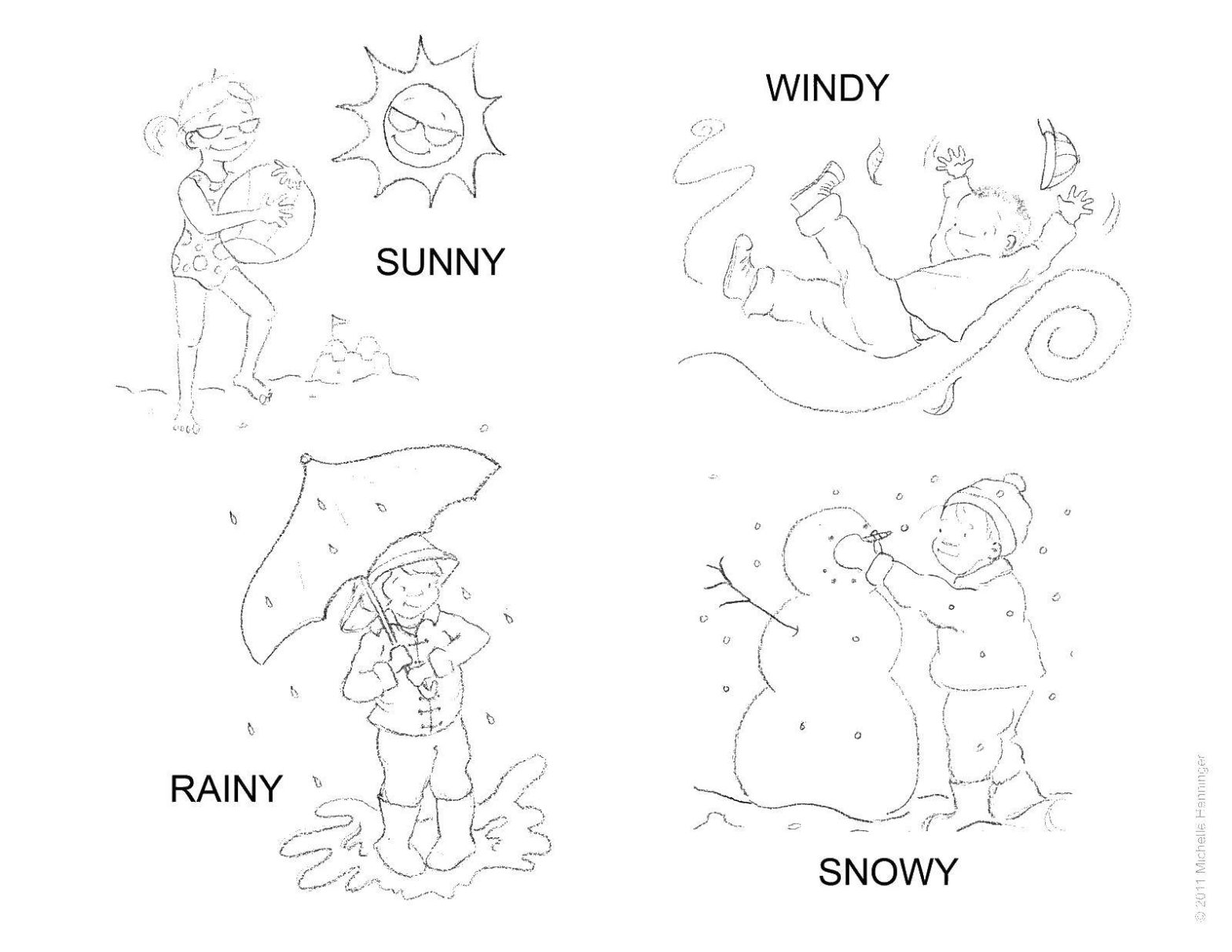 Раскраски на тему Погода: ветер, дождь, солнце, снег для детей (снег)
