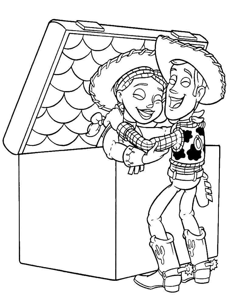 Раскраски с изображением персонажей истории игрушек Вуди для детей (история, игрушки, Вуди)