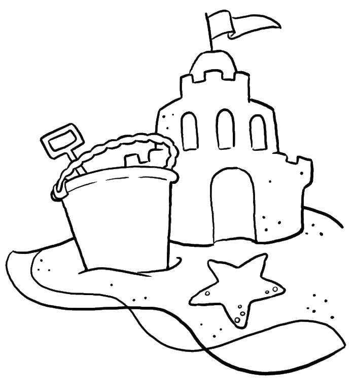 Раскраски летних забав: замки, ведра, лопаты и песочницы для детей (лето, замок, лопата)