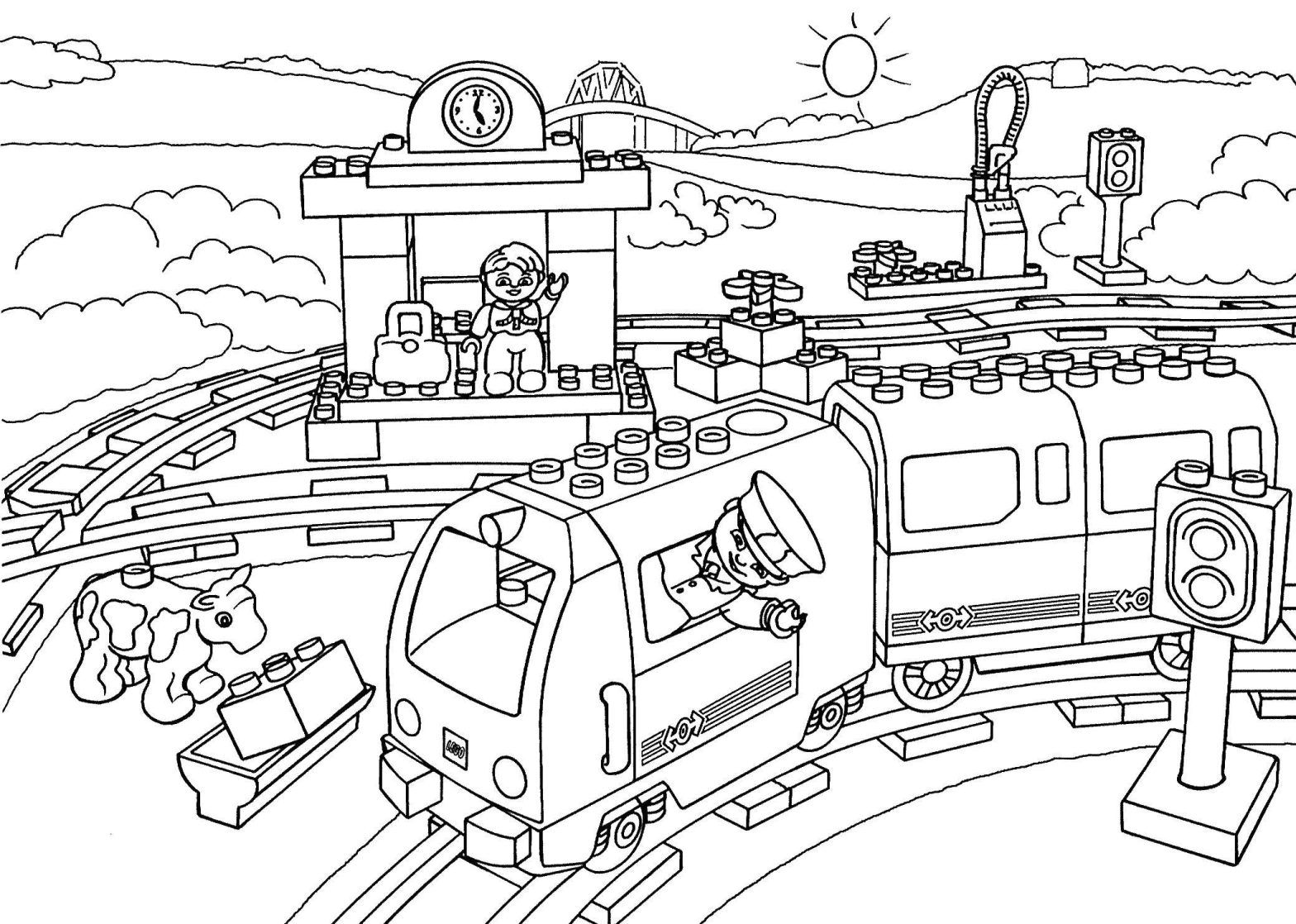 Раскраски Лего: конструктор, железная дорога, поезд для детей (лего, поезд)
