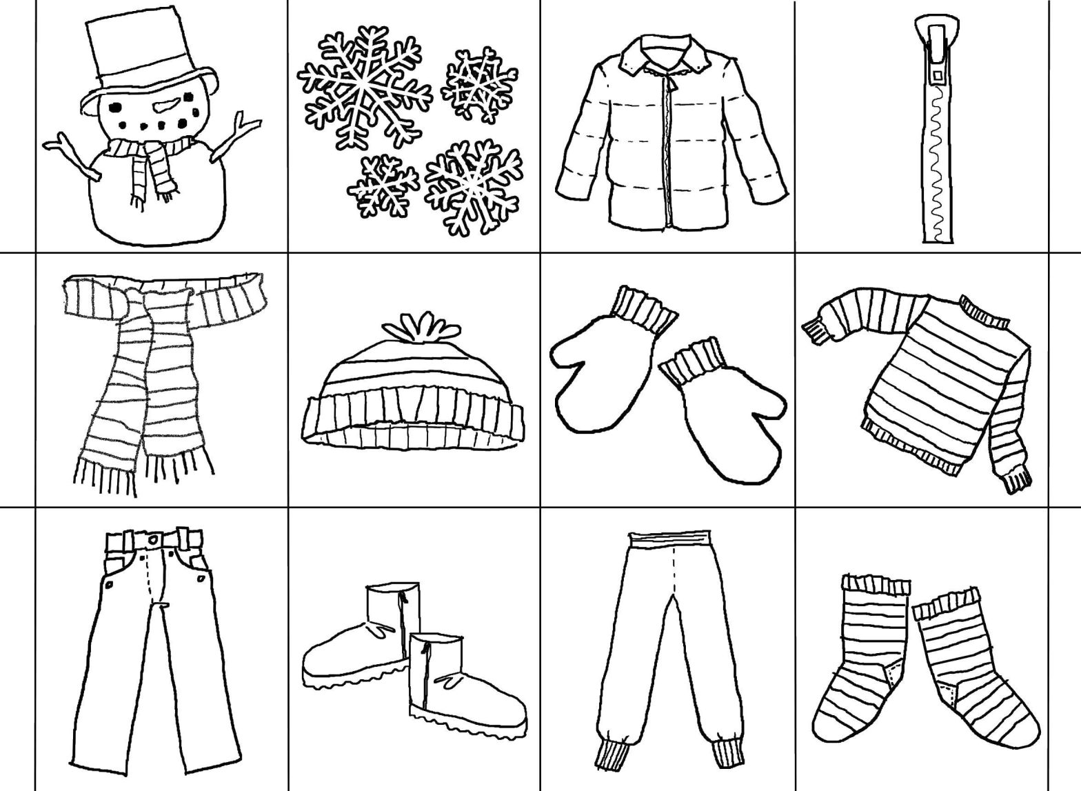 Раскраски на тему зимней одежды для детей - скачать и распечатать онлайн (Одежда, Зима)