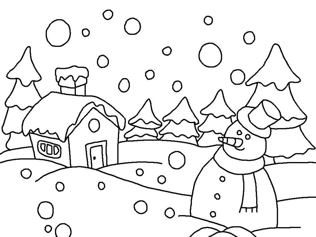 Снежный забег с снеговиком: бесплатная раскраска для детей на тему зимы (снеговик, дети)