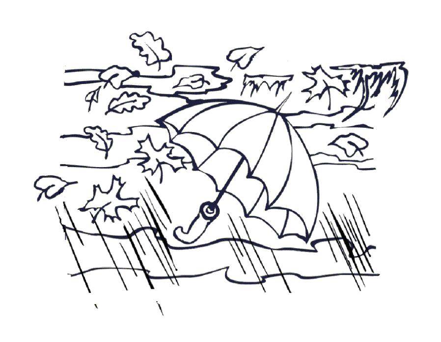 Раскраска осень зонт и дождь для девочек (осень, зонт, дождь, развивающая)